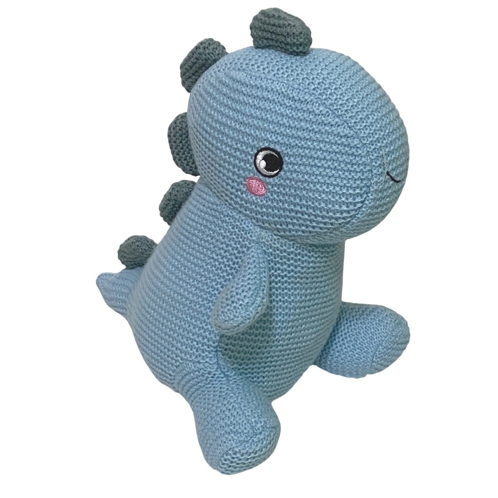 Spark‎ Create Imagine Blue Baby Dinosaur Knit Plush Rattle Toy 8.5" Embroidered